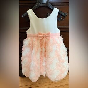Girls Pink & White Floral Bow Dress